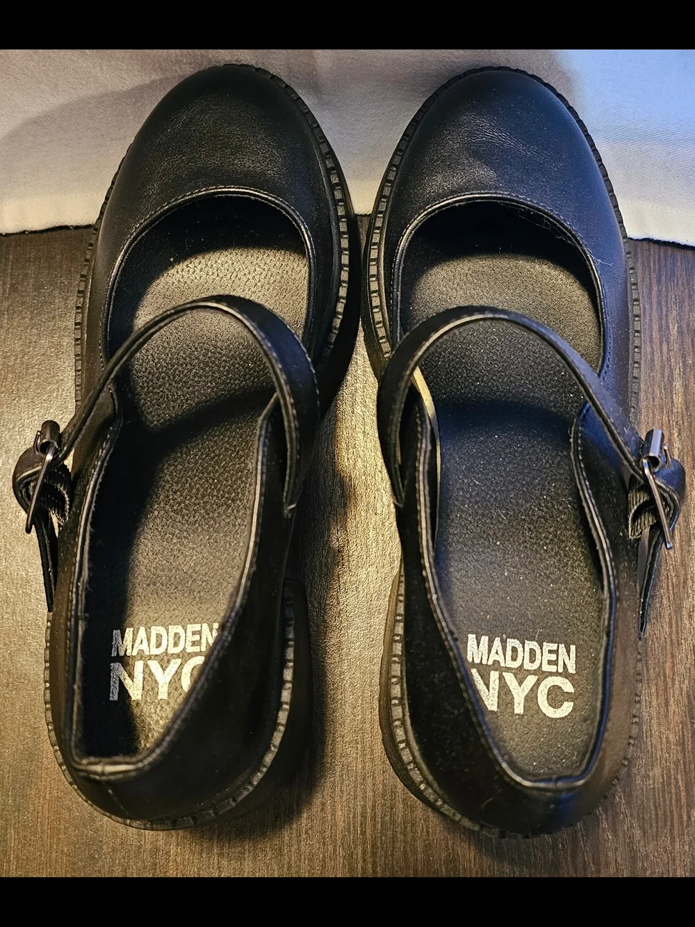 Madden NYC Thompkins black chunky platform Mary Jane shoes.